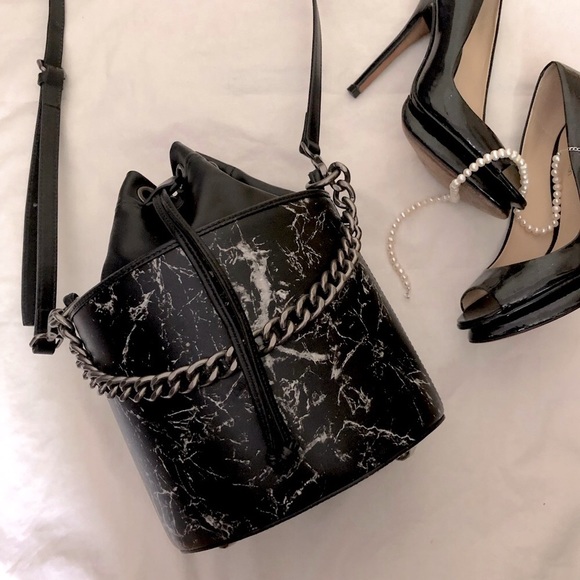 Polene Handbags - Italian made Lambskin leather marble print Bucket bag